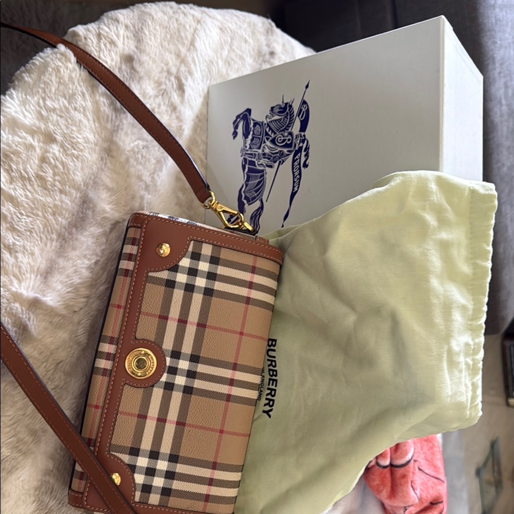 Burberry Tan and Brown Crossbody Bag with Signature Check